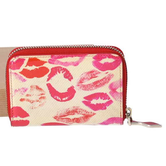 Christian Louboutin Spiked Coin Case Light Yellow Red Multi Patent Leather - Picture 2 of 5